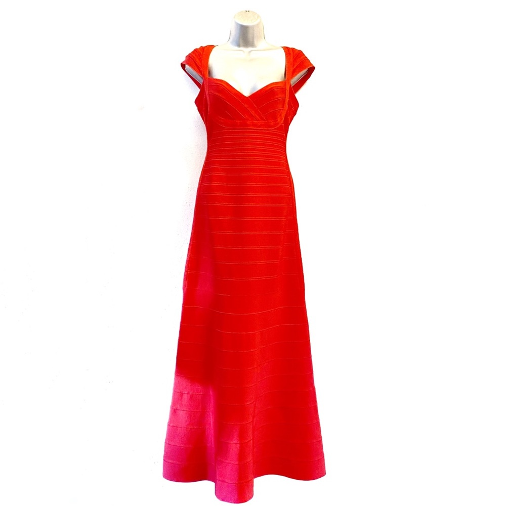 HERVE LEGER Leila Formal Maxi Dress Coral Size Small